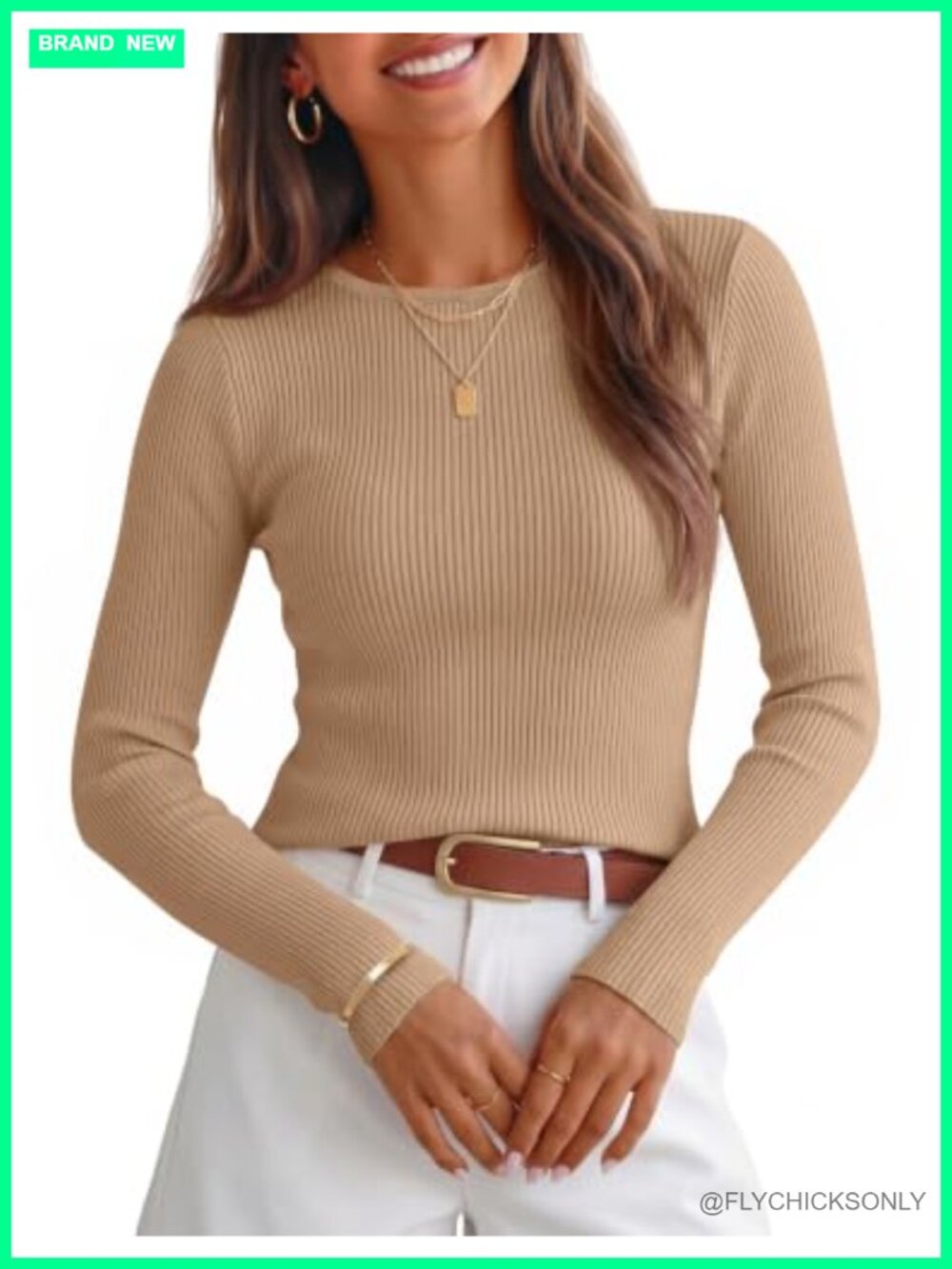 Womens Long Sleeve Crewneck Slim Fit Knit Sweater Top Fall Winter